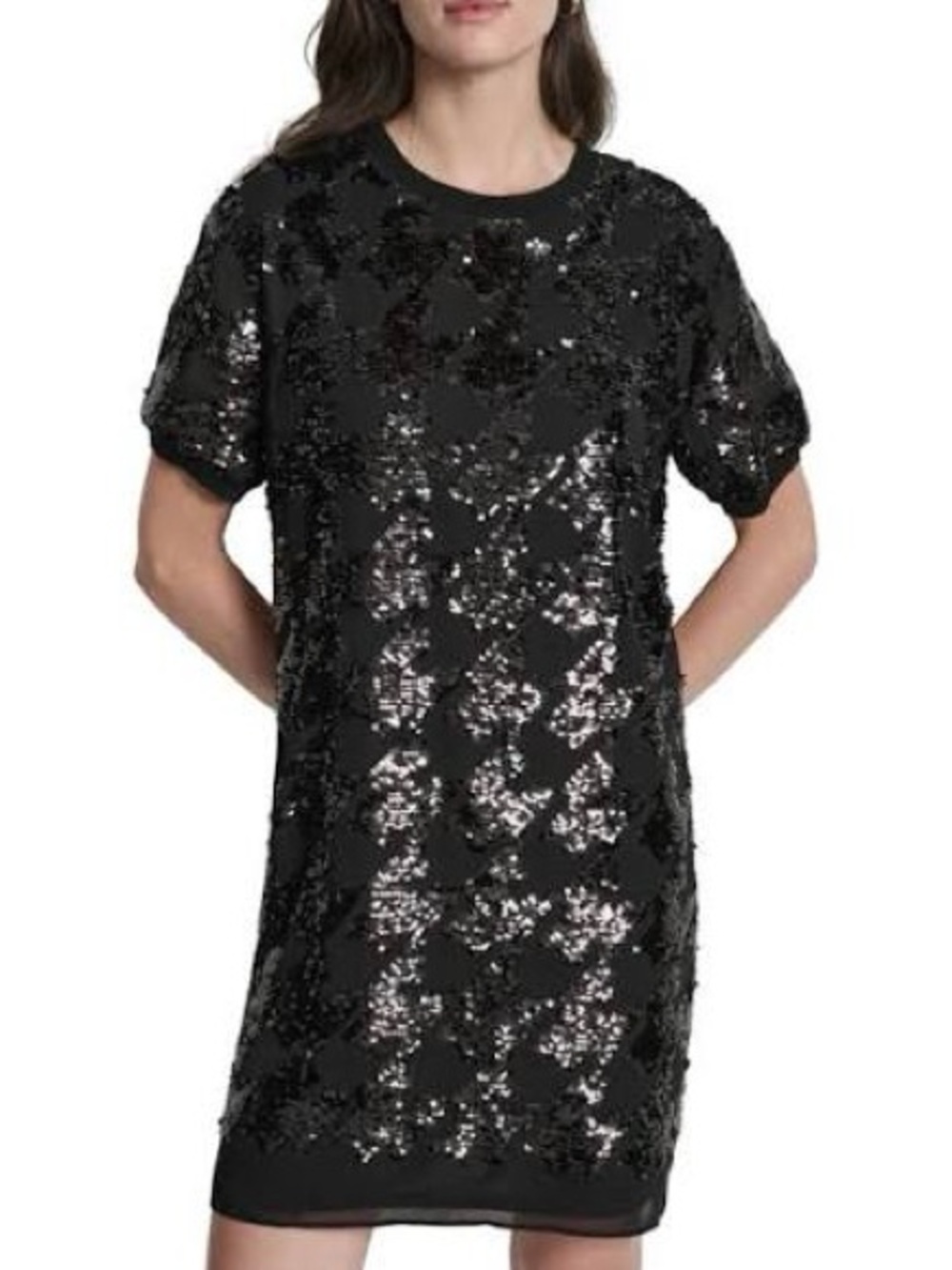 DKNY Short Sleeve Crew Neck Seqin Sheath Dress